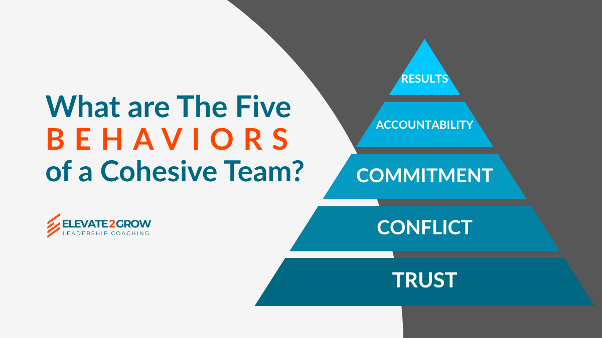 The Five Behaviors of a Cohesive Team are trust, conflict, commitment, accountability, and results. In 